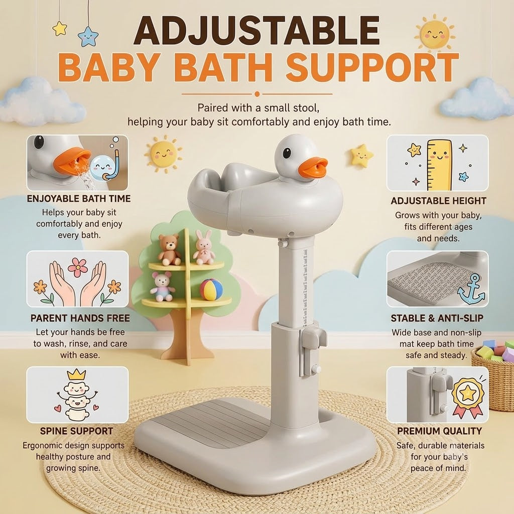 Pulse Flex Cute Duck Baby Wash Stand – Height Adjustable Standing Bath Chair for Toddlers