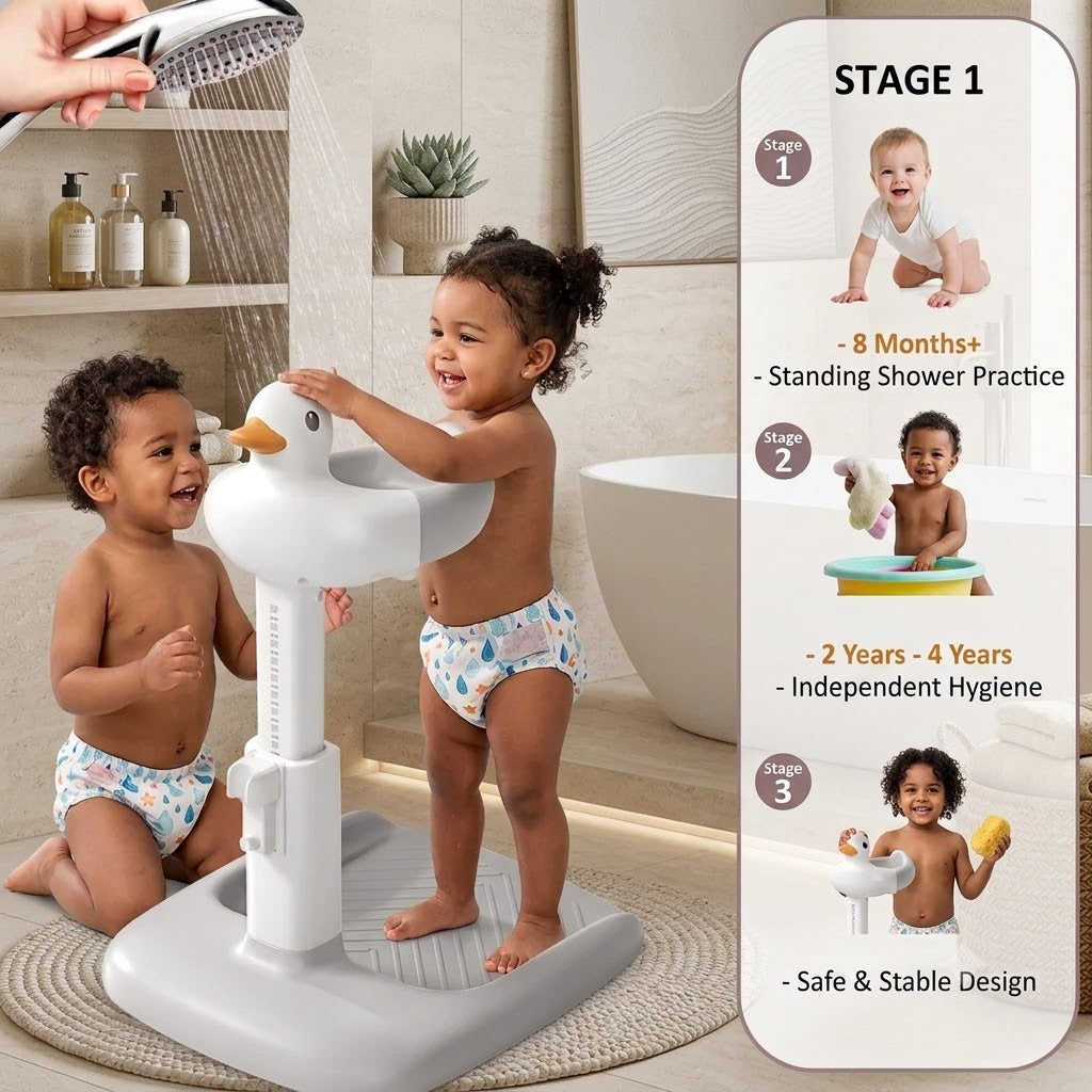 Pulse Flex Cute Duck Baby Wash Stand – Height Adjustable Standing Bath Chair for Toddlers